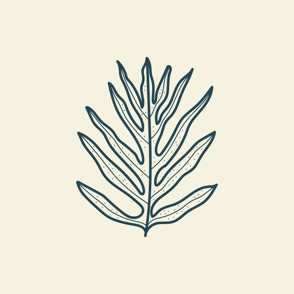 Feuilles Tropicales Icône Dessin Contour Style Vintage Floral Minimal Illustration — Image vectorielle