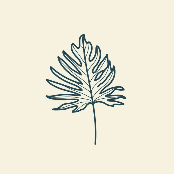 Feuilles Tropicales Icône Dessin Contour Style Vintage Floral Minimal Illustration — Image vectorielle