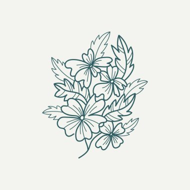 Soyut Çiçek Vektör İşaretleri veya Logo Şablonları. Klasik tipografi ile Retro Floral Illustration. Kadın logosu. Çiçekçi, fotoğrafçı, moda blogcusu, tasarım stüdyosu için Modern Logo Şablonu.