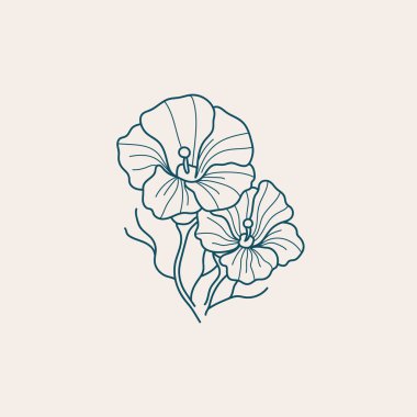Soyut Çiçek Vektör İşaretleri veya Logo Şablonları. Klasik tipografi ile Retro Floral Illustration. Kadın logosu. Çiçekçi, fotoğrafçı, moda blogcusu, tasarım stüdyosu için Modern Logo Şablonu.