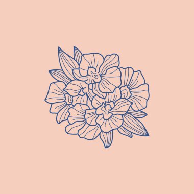 Soyut Çiçek Vektör İşaretleri veya Logo Şablonları. Klasik tipografi ile Retro Floral Illustration. Kadın logosu. Çiçekçi, fotoğrafçı, moda blogcusu, tasarım stüdyosu için Modern Logo Şablonu.