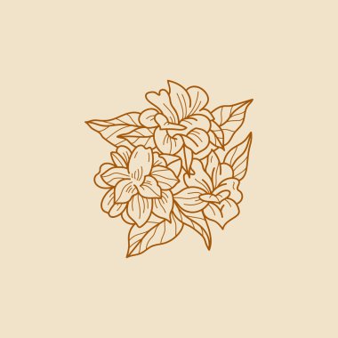 Soyut Çiçek Vektör İşaretleri veya Logo Şablonları. Klasik tipografi ile Retro Floral Illustration. Kadın logosu. Çiçekçi, fotoğrafçı, moda blogcusu, tasarım stüdyosu için Modern Logo Şablonu.