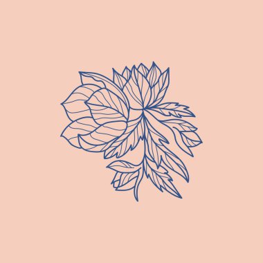 Soyut Çiçek Vektör İşaretleri veya Logo Şablonları. Klasik tipografi ile Retro Floral Illustration. Kadın logosu. Çiçekçi, fotoğrafçı, moda blogcusu, tasarım stüdyosu için Modern Logo Şablonu.