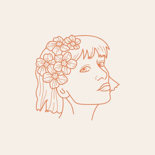 現代の抽象的な花の顔 最小限の概念 線画のスタイル 女性の現代的なシルエット 手描きのトレンディーなベクトルポスター イラストのための印刷 — ストックベクタ
