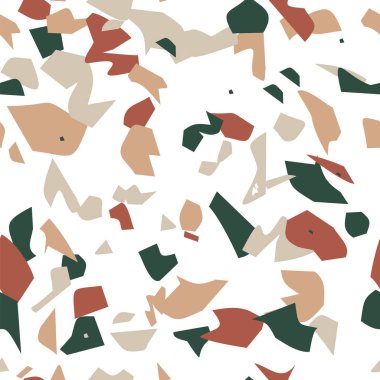 Terrazzo döşeme vektörü kusursuz desen. Venedik tarzı klasik İtalyan tarzı zemin dokusu doğal taş, granit, kuvars, mermer, cam ve betondan oluşur.