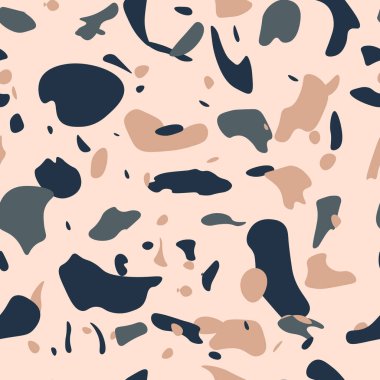 Terrazzo döşeme vektörü kusursuz desen. Venedik tarzı klasik İtalyan tarzı zemin dokusu doğal taş, granit, kuvars, mermer, cam ve betondan oluşur.