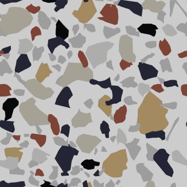 Terrazzo döşeme vektörü kusursuz desen. Venedik tarzı klasik İtalyan tarzı zemin dokusu doğal taş, granit, kuvars, mermer, cam ve betondan oluşur.