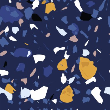 Terrazzo döşeme vektörü kusursuz desen. Venedik tarzı klasik İtalyan tarzı zemin dokusu doğal taş, granit, kuvars, mermer, cam ve betondan oluşur.