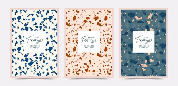 Pastel renkli terrazzo desenli modern soyut tasarım şablonları. Yaratıcı dergi kapakları, düğün davetiyeleri, el ilanları, tebrik kartları, ambalaj ve marka tasarımı.