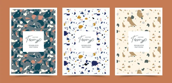 Pastel renkli terrazzo desenli modern soyut tasarım şablonları. Yaratıcı dergi kapakları, düğün davetiyeleri, el ilanları, tebrik kartları, ambalaj ve marka tasarımı.