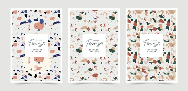 Pastel renkli terrazzo desenli modern soyut tasarım şablonları. Yaratıcı dergi kapakları, düğün davetiyeleri, el ilanları, tebrik kartları, ambalaj ve marka tasarımı.