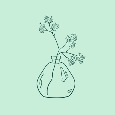 Homeflower Botanik logosu çizimi. Minimum çiçekli vintage tarzı. Karalama bitkisi çizimi. Saf doğa organik fırça. Çizgi çizme. Botanik çiçek rozeti. Eko ürün amblemi.