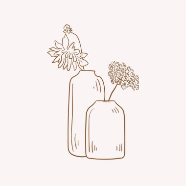 Homeflower Botanik logosu çizimi. Minimum çiçekli vintage tarzı. Karalama bitkisi çizimi. Saf doğa organik fırça. Çizgi çizme. Botanik çiçek rozeti. Eko ürün amblemi.