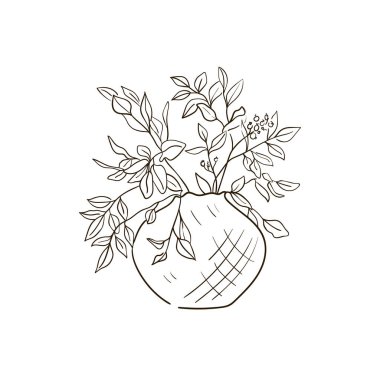 Homeflower Botanik logosu çizimi. Minimum çiçekli vintage tarzı. Karalama bitkisi çizimi. Saf doğa organik fırça. Çizgi çizme. Botanik çiçek rozeti. Eko ürün amblemi.