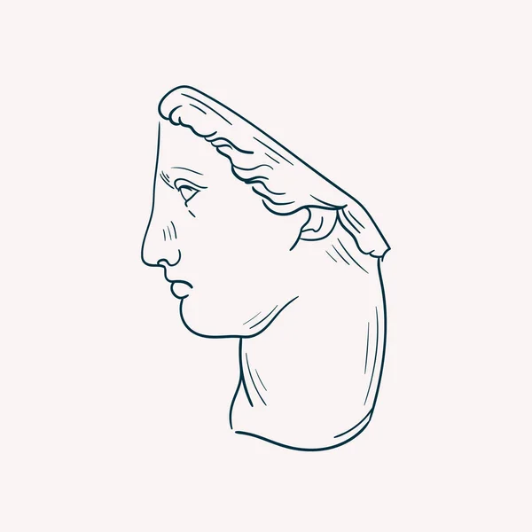 Dibujos Lineales Cabezas Estatuas Antiguas Diosa Dios Mítico Estilo Grabado — Vector de stock