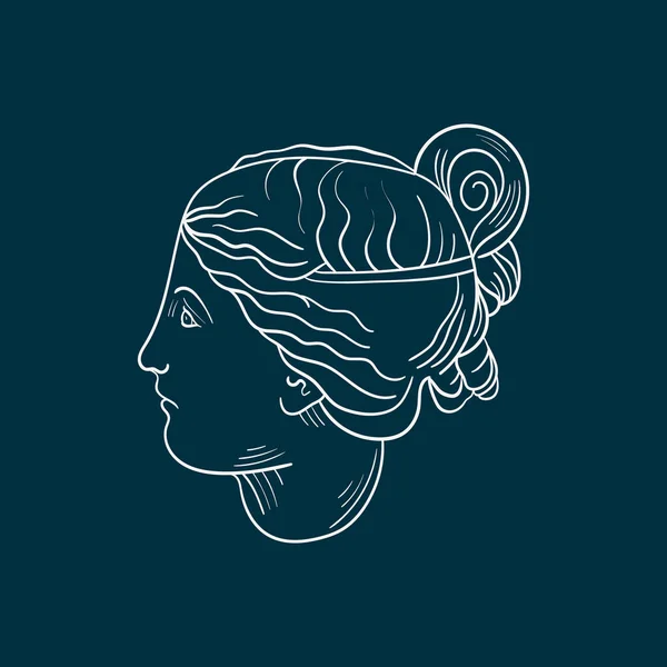 Antik Tanrıça Heykellerinin Başlarının Doğrusal Çizimleri Oyma Tarzında Mitolojik Tanrı — Stok Vektör