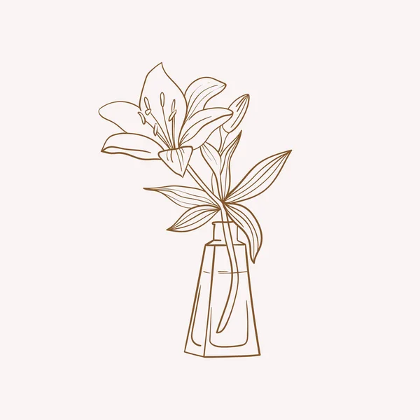 Homeflowers Botanical Logo Esboço Desenho Estilo Vintage Floral Mínimo Doodle —  Vetores de Stock