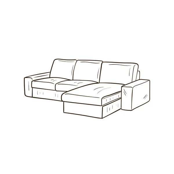 Sofa Couch Wohnkultur Linie Kunst Zeichnung Gekritzelte Illustration Bleiben Sie — Stockvektor