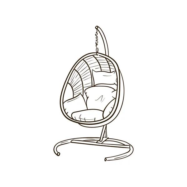 肘掛け椅子だ ウィッカーの家具 スタイリッシュな家具 ホーム装飾ラインアート図面 落書きのイラスト 家にいて 最小限のヴィンテージスタイル 植物のベクトル図をかわす 純粋な自然有機ブラシ — ストックベクタ