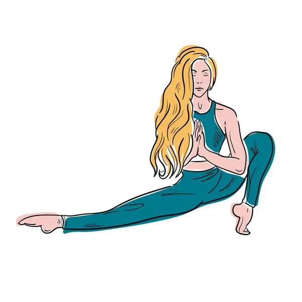 Vrouwen Die Thuis Yoga Doen Bestuderen Klassenafstandsillustratie Vector Thuis Blijven — Stockvector