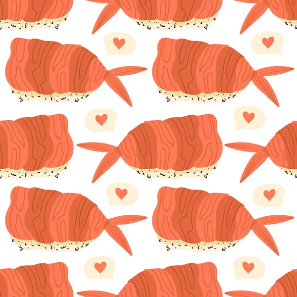 Sushi Seamless Pattern Japanese Food Vector Illustration Funny Colored Typography — Stock Vector