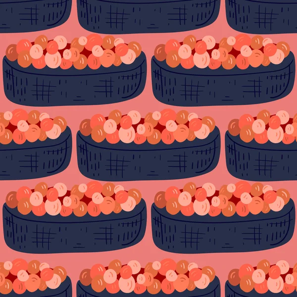 Sushi Seamless Pattern Japanese Food Vector Illustration Funny Colored Typography — Stock Vector