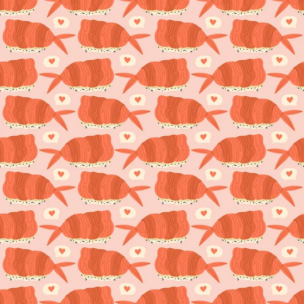 Sushi Seamless Pattern Japanese Food Vector Illustration Funny Colored Typography — Stock Vector