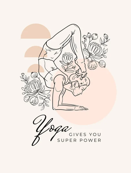 Motivationsplakat Frauen Die Hause Yoga Machen Studieren Die Abbildung Des — Stockvektor