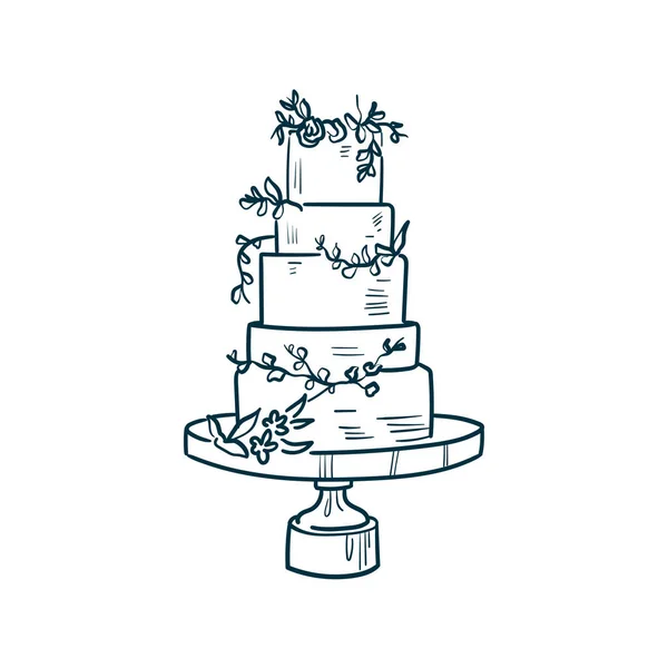 Gâteau Mariage Illustration Vectorielle Tendance Art Linéaire Icône Pour Les — Image vectorielle