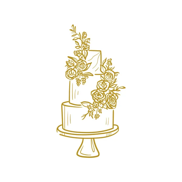 Torta Nuziale Trend Vettoriale Illustrazione Arte Lineare Icona Agenzie Matrimoni — Vettoriale Stock