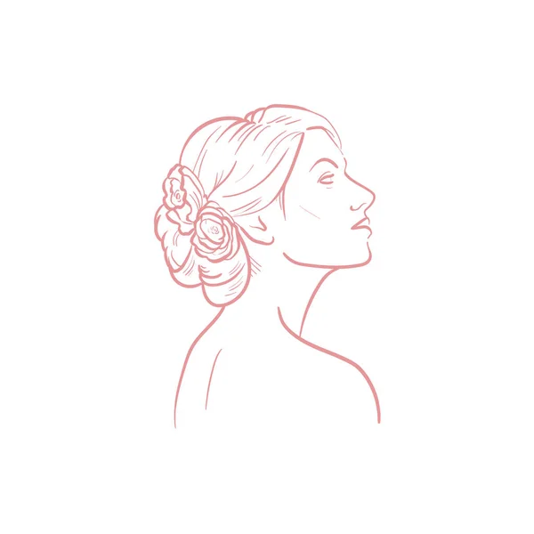 Hochzeitsfrisur Portrait Eines Mädchens Trend Vektor Illustration Lineare Kunst Ikone — Stockvektor