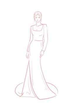 Gelinlik, gelin. Trend vektör illüstrasyonu. Doğrusal sanat. Düğün ajansları, fotoğrafçılar, hukuk dükkanları, çiçekçiler, pastaneler için ikon