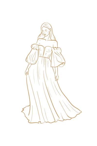 Brautkleid Braut Trendvektorillustration Lineare Kunst Ikone Für Hochzeitsagenturen Fotografen Rechtsanwaltskanzleien — Stockvektor