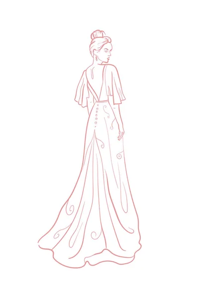 Brautkleid Braut Trendvektorillustration Lineare Kunst Ikone Für Hochzeitsagenturen Fotografen Rechtsanwaltskanzleien — Stockvektor