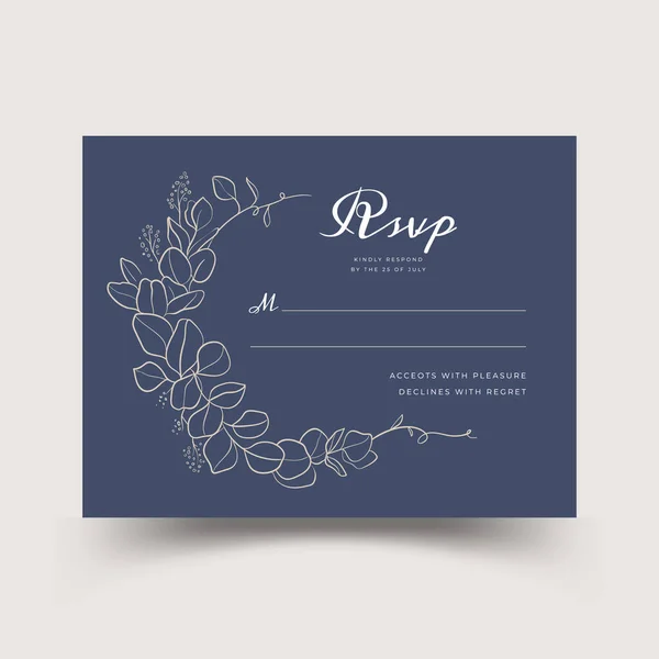 Set Card Line Art Leaf Brunch Wedding Ornament Concept Floral — Stock Vector