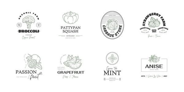 Plantilla Logotipo Alimentos Saludables Ilustraciones Dibujadas Mano Para Restaurante Bar — Vector de stock