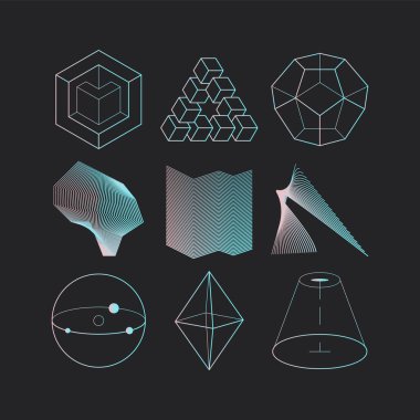 Vektör soyut modern set geometrik simge tasarımı trend doğrusal tarzda. Minimum geometrik kavramlar ve rozetler. Kimlik ve logotlar için en iyisi. Basit şekil.