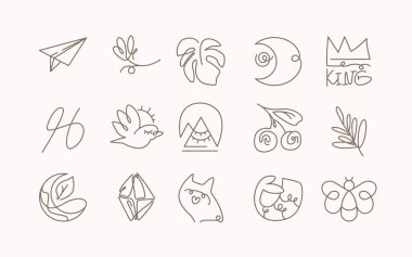 Bir Satır Simgesi Ayarlandı. El çizimi minimalizm stili vektör çizimi.