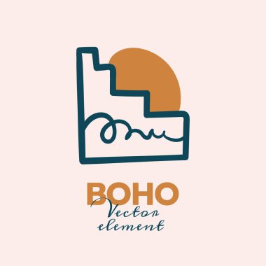 Soyut boho vektör şekilleri. Moda tasarımı için Doodle ikonu, yaz sezonu veya doğal konsept. Modern el çizimi resimleme.