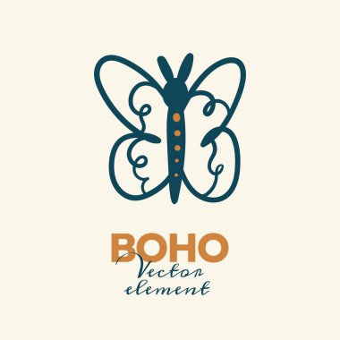 Soyut boho vektör şekilleri. Moda tasarımı için Doodle ikonu, yaz sezonu veya doğal konsept. Modern el çizimi resimleme.