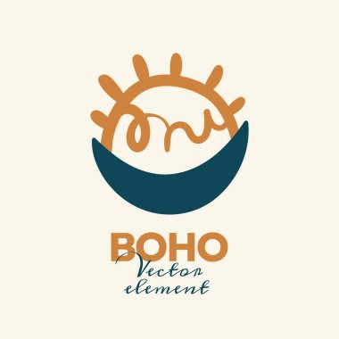 Soyut boho vektör şekilleri. Moda tasarımı için Doodle ikonu, yaz sezonu veya doğal konsept. Modern el çizimi resimleme.