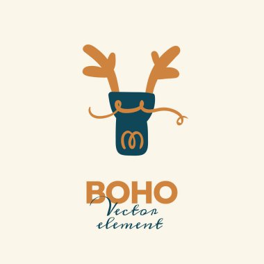 Soyut boho vektör şekilleri. Moda tasarımı için Doodle ikonu, yaz sezonu veya doğal konsept. Modern el çizimi resimleme.
