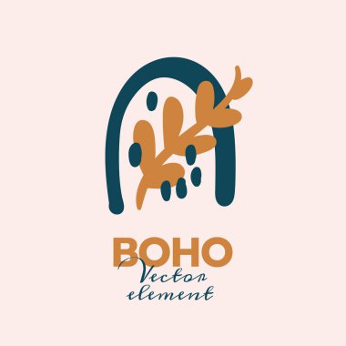 Soyut boho vektör şekilleri. Moda tasarımı için Doodle ikonu, yaz sezonu veya doğal konsept. Modern el çizimi resimleme.