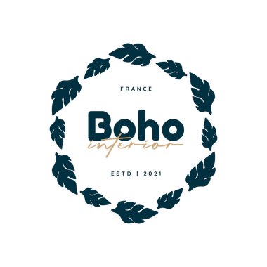 Boho logo tasarım şablonları. Doodle Bohem simgeleri ve sembolleri. Modern kabile, etnik logoti. Vektör illüstrasyonu.