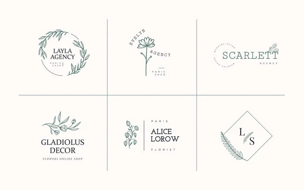 Plantilla Logotipo Abstracta Doodle Flowers Plantilla Logotipo Moderno Para Floristería — Vector de stock