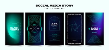 Sosyal medya mobil uygulamaları için Kara Cuma soyut tanıtım web afişi. Geometrik satış ve soyut desenli indirimli tanıtım arkaplanları.