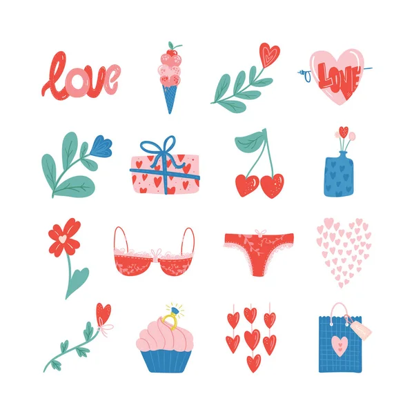 Set Valentines Day Vector Illustration Trendy Color Palette Cute Romantic — Stock Vector