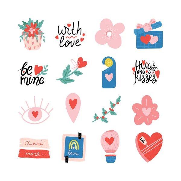 Set Valentines Day Vector Illustration Trendy Color Palette Cute Romantic — Stock Vector