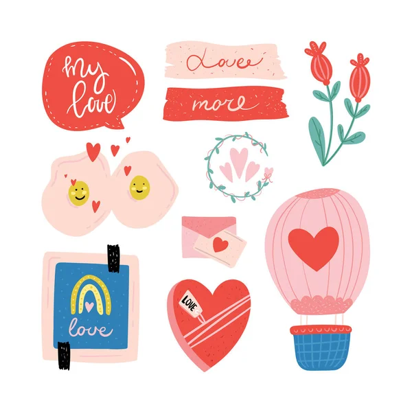 Set Valentines Day Vector Illustration Trendy Color Palette Cute Romantic — Stock Vector