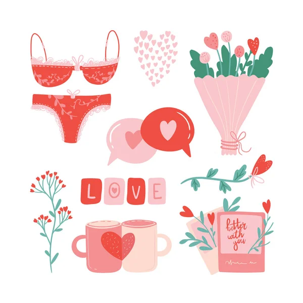 Set Valentines Day Vector Illustration Trendy Color Palette Cute Romantic — Stock Vector